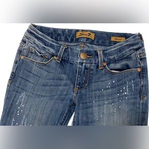 Seven7 paint splatter distressed jeans